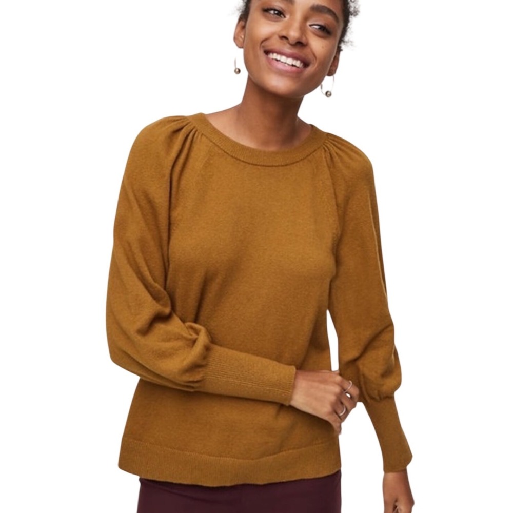 LOFT Mustard Yellow Balloon Sleeve Crew Neck Sweater Size S